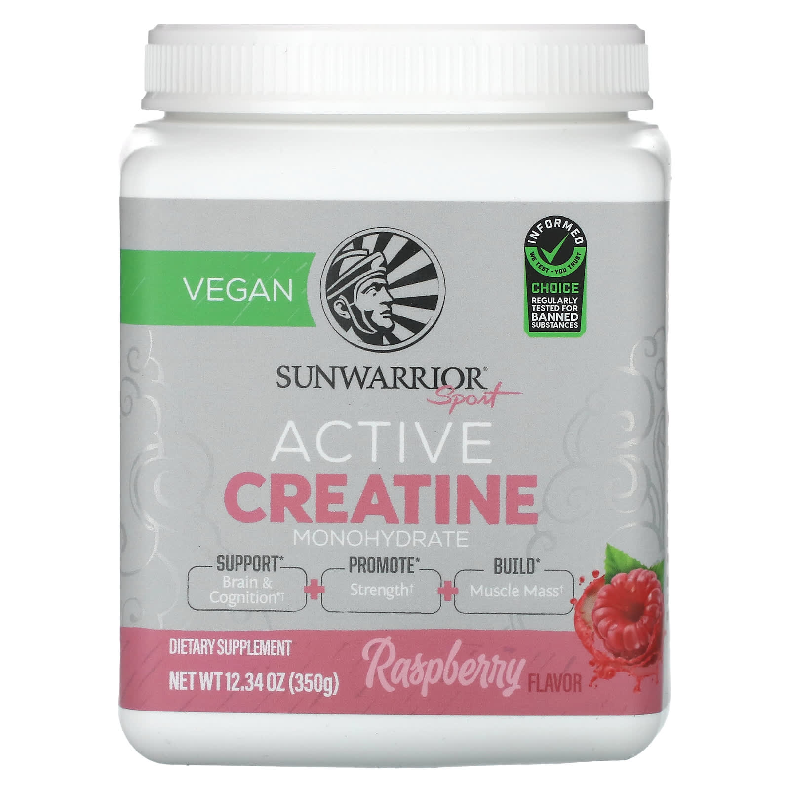 Sunwarrior-Sport-Active Creatine Monohydrate-Raspberry-12.34 oz (350 g)