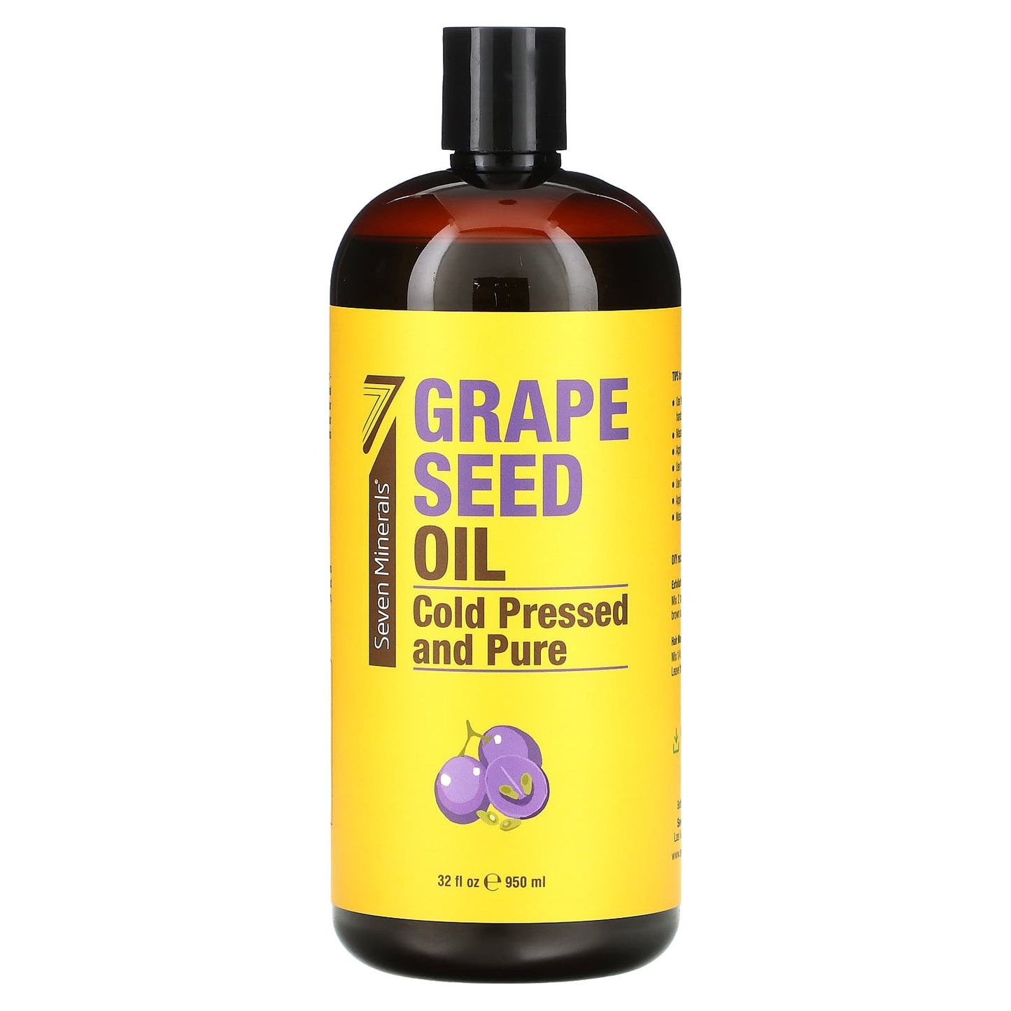 Seven Minerals-Grape Seed Oil-Cold Pressed and Pure-Unscented-32 fl oz (950 ml)