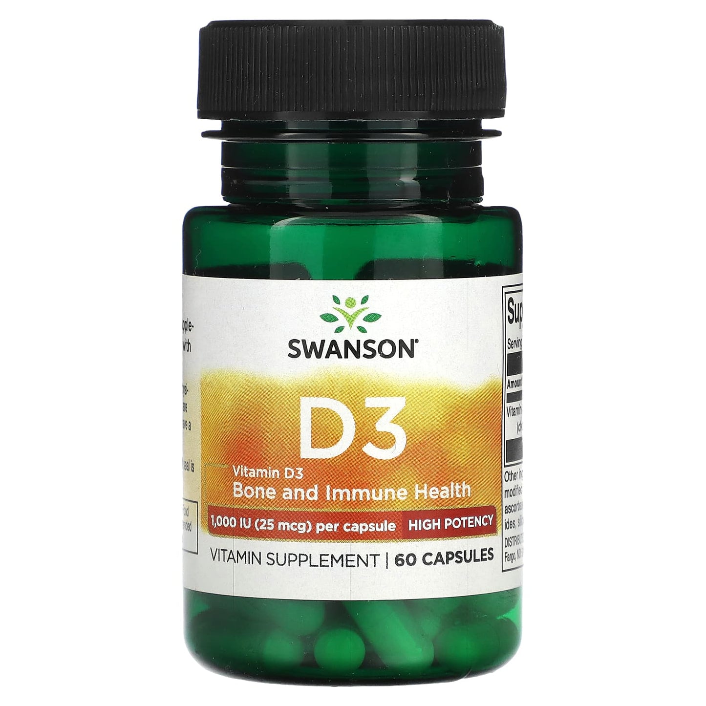 Swanson-Vitamin D3-High Potency-25 mcg (1,000 IU)-60 Capsules