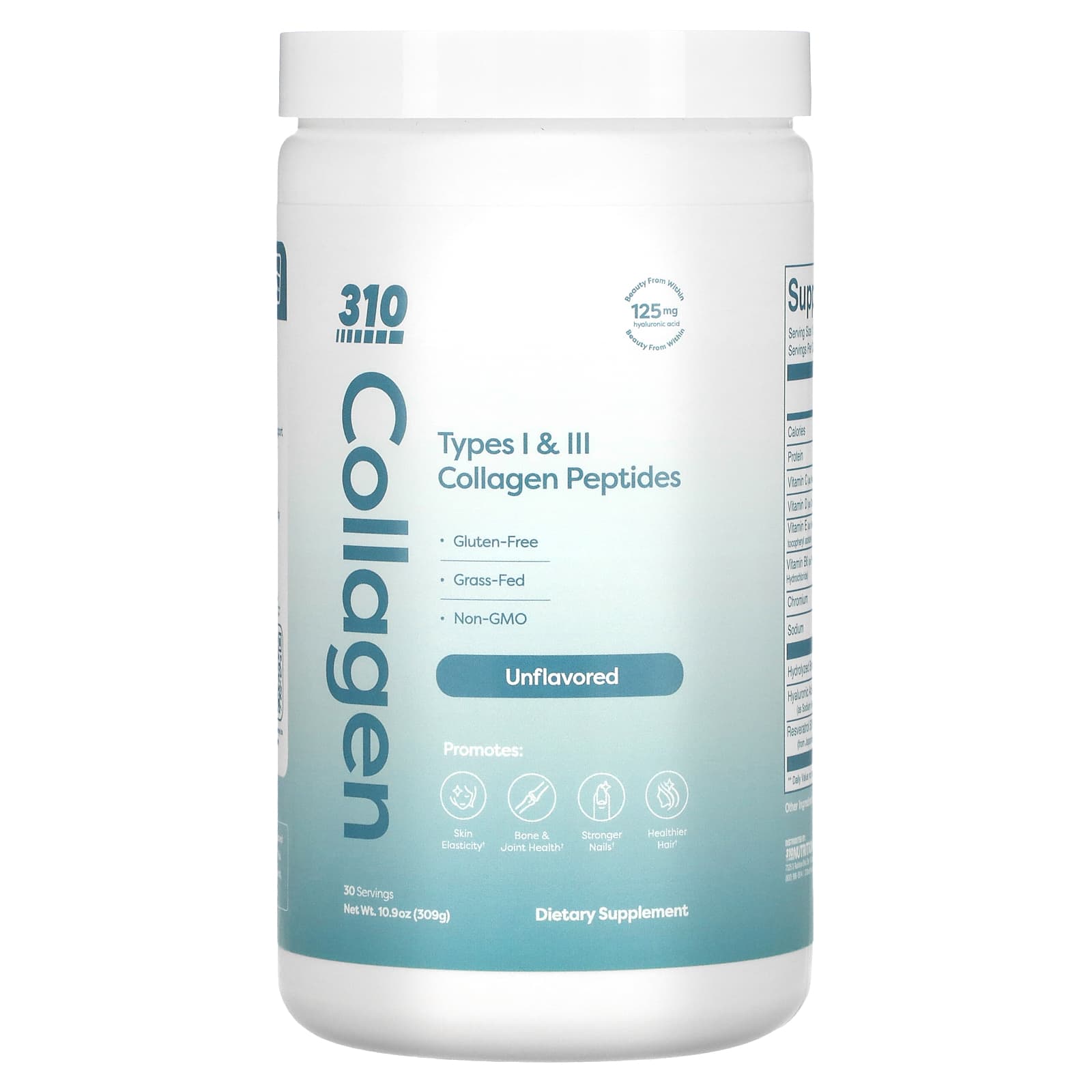 310 Nutrition-Collagen-Type I & lIl Collagen Peptides-Unflavored-10.9 oz (309 g)