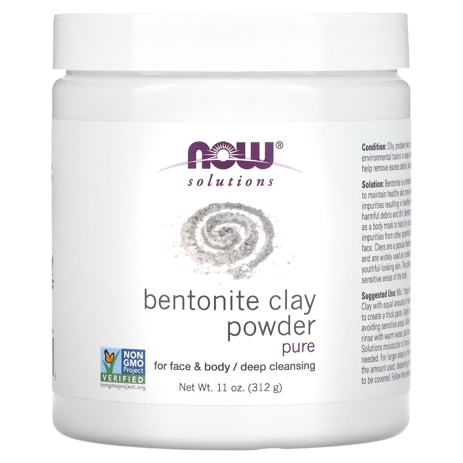 NOW Foods-Solutions-Bentonite Clay Powder-Pure-11 oz (312 g)