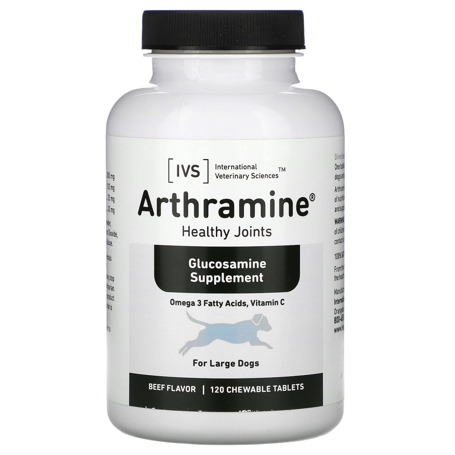 International Veterinary Sciences-Arthramine-Glucosamine Supplement-For Large Dogs-Beef-120 Chewable Tablets