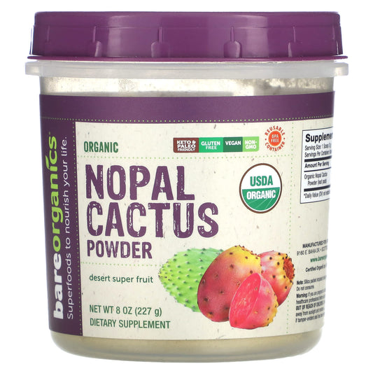 BareOrganics-Organic Nopal Cactus Powder-Desert Super Fruit-8 oz (227 g)