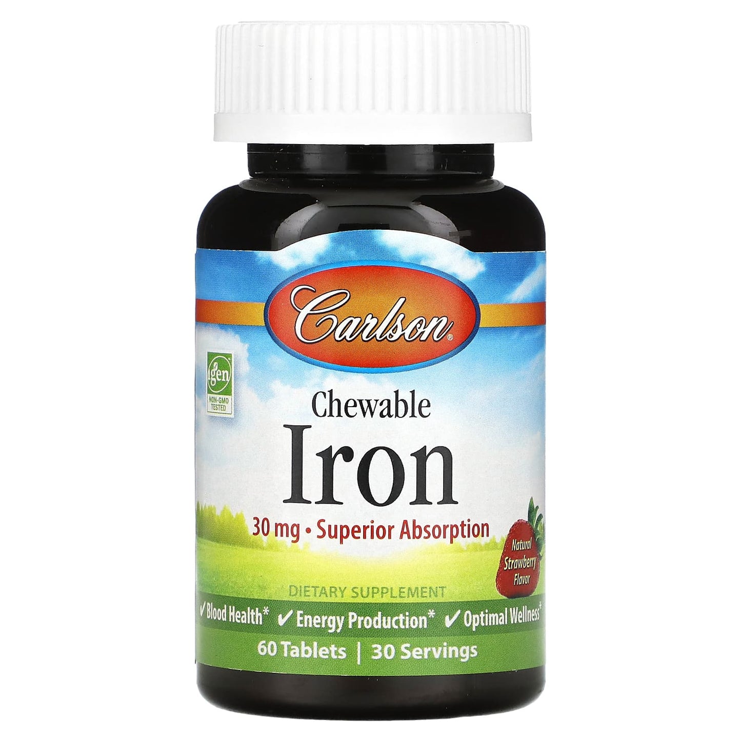 Carlson-Chewable Iron-Strawberry-30 mg-60 Tablets