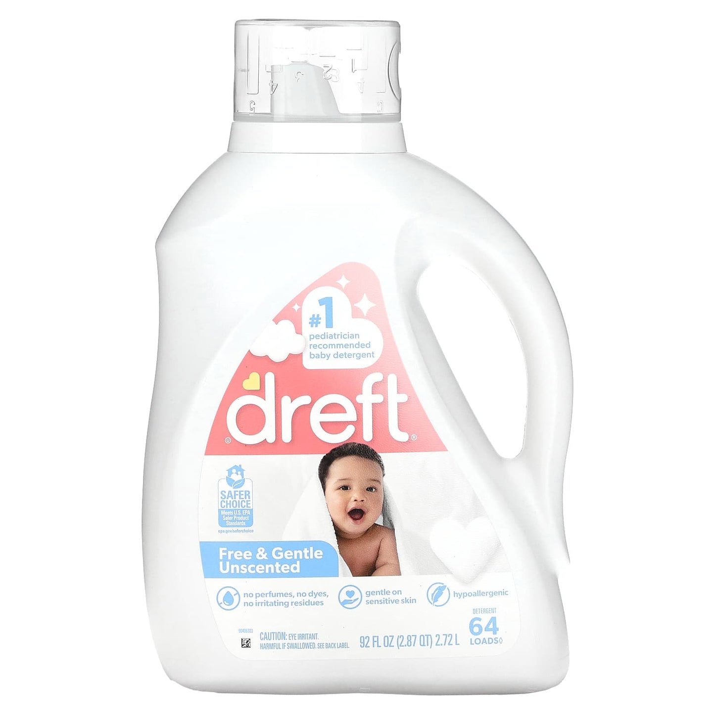 Dreft-Baby Detergent-Free & Gentle Unscented-92 fl oz (2.72 l)