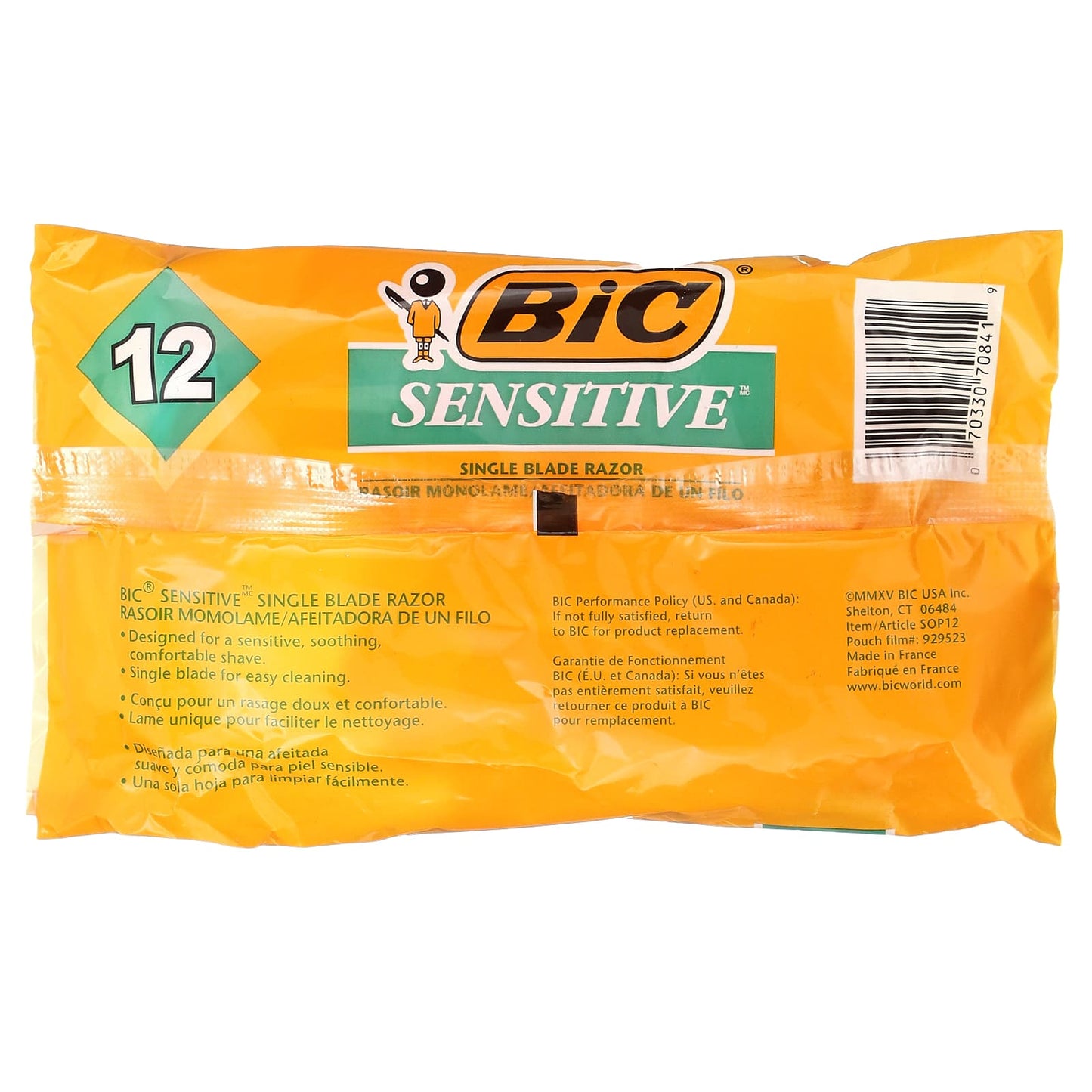 BIC, Sensitive, Single Blade Disposable Razors, 12 Razors