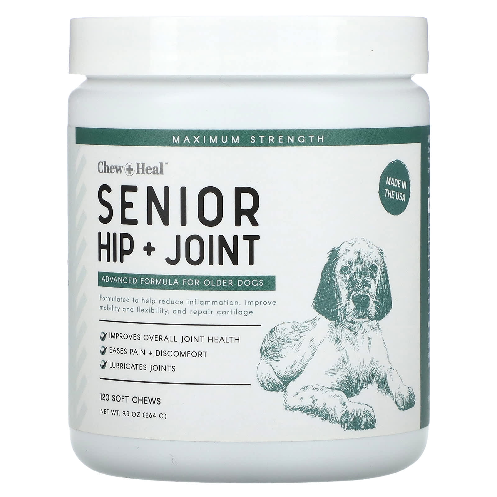 Chew + Heal-Senior Hip + Joint-Advance Formula For Older Dogs-120 Soft Chews-9.3 oz (264 g)