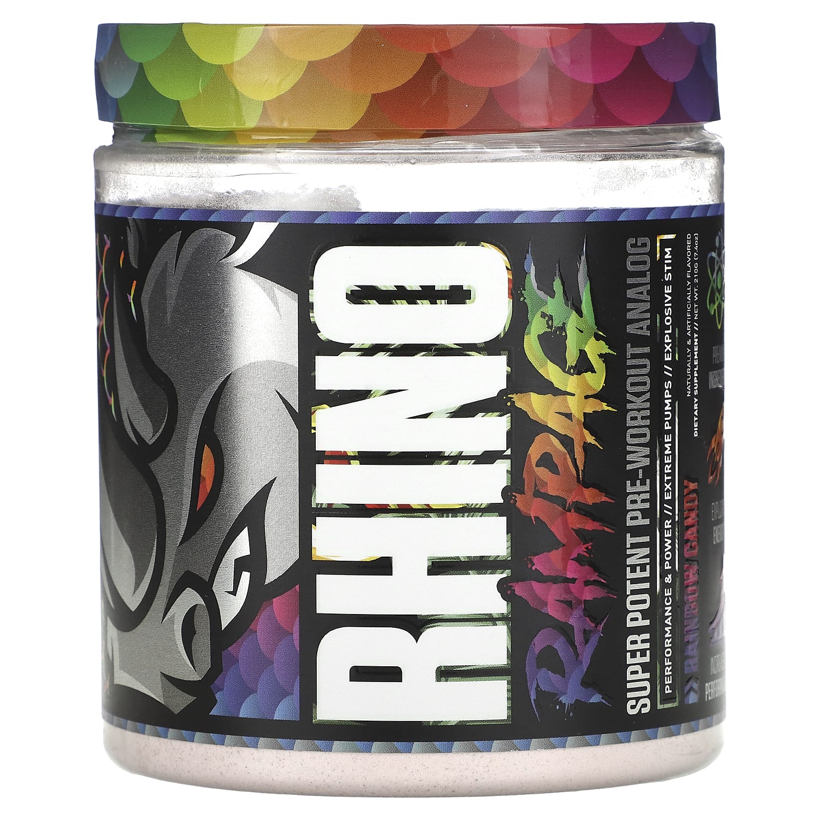 MuscleSport-Rhino Rampage-Super Potent Pre-Workout Analog-Rainbow Candy-7.4 oz (210 g)