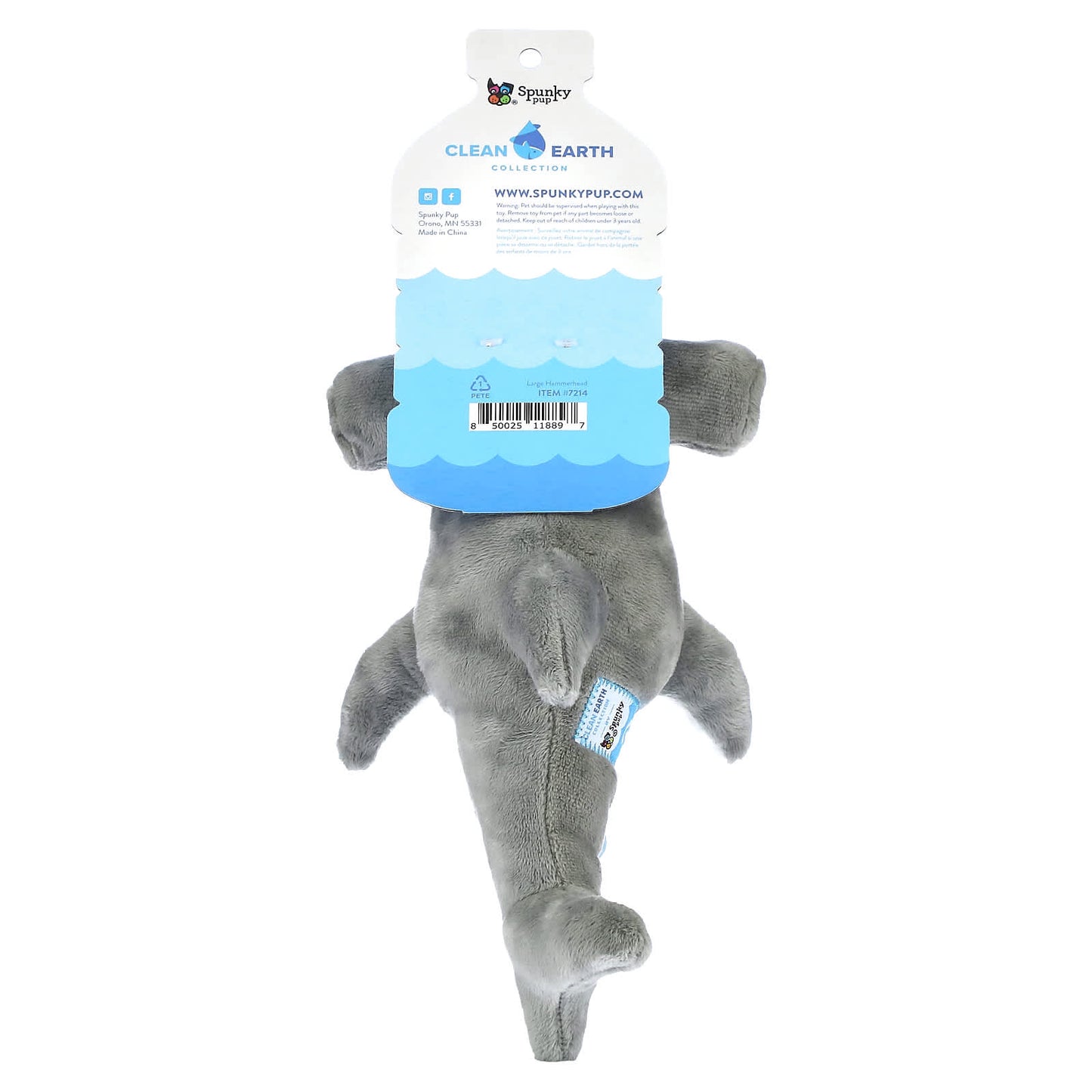 Spunky Pup, Clean Earth Plush, Large Hammerhead Shark, 1 Toy