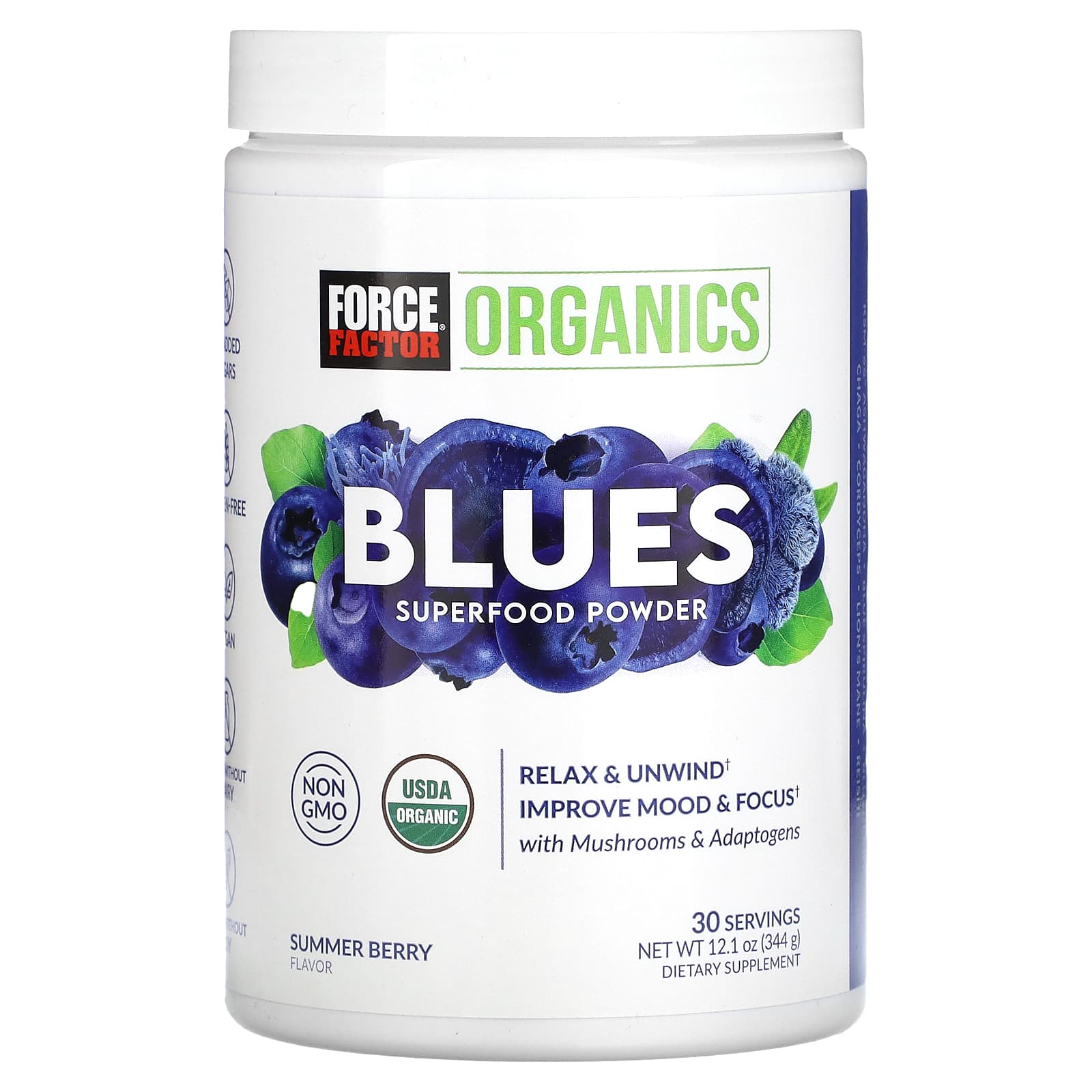 Force Factor-Organics-Blues Superfood Powder-Summer Berry-12.1 oz (344 g)