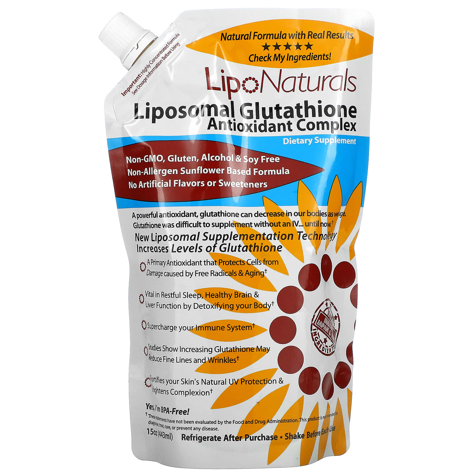 Lipo Naturals-Liposomal Glutathione Antioxidant Complex -15 oz (443 ml)