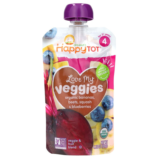 Happy Family Organics-Happy Tot-Love My Veggies-2+ Years-Organic Bananas-Beets-Squash & Blueberries-4.22 oz (120 g)