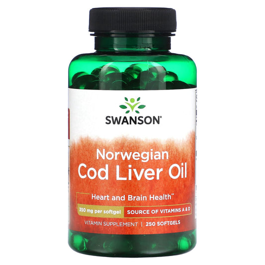 Swanson-Norwegian Cod Liver Oil-350 mg-250 Softgels