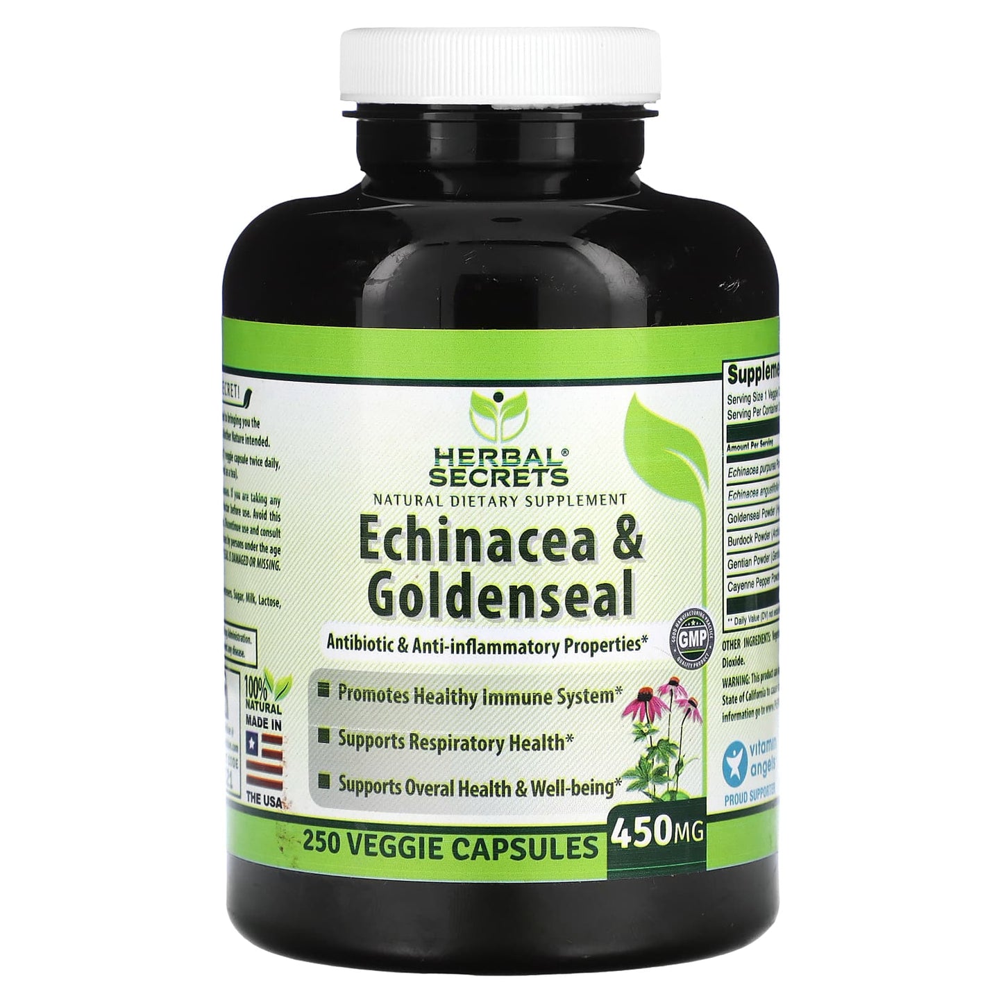 Herbal Secrets-Echinacea & Goldenseal-450 mg -250 Veggie Capsules