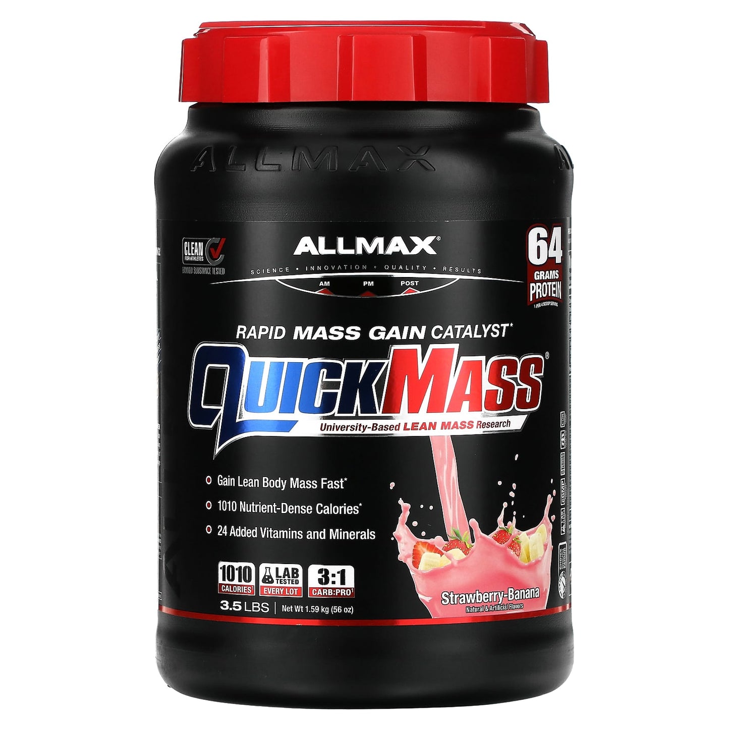 ALLMAX-QuickMass-Rapid Mass Gain Catalyst-Strawberry-Banana-3.5 lbs (1.59 kg)