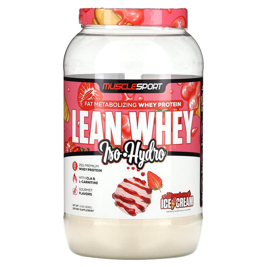 MuscleSport-Lean Whey-Iso-Hydro-Strawberry Ice Cream-2 lbs (908 g)