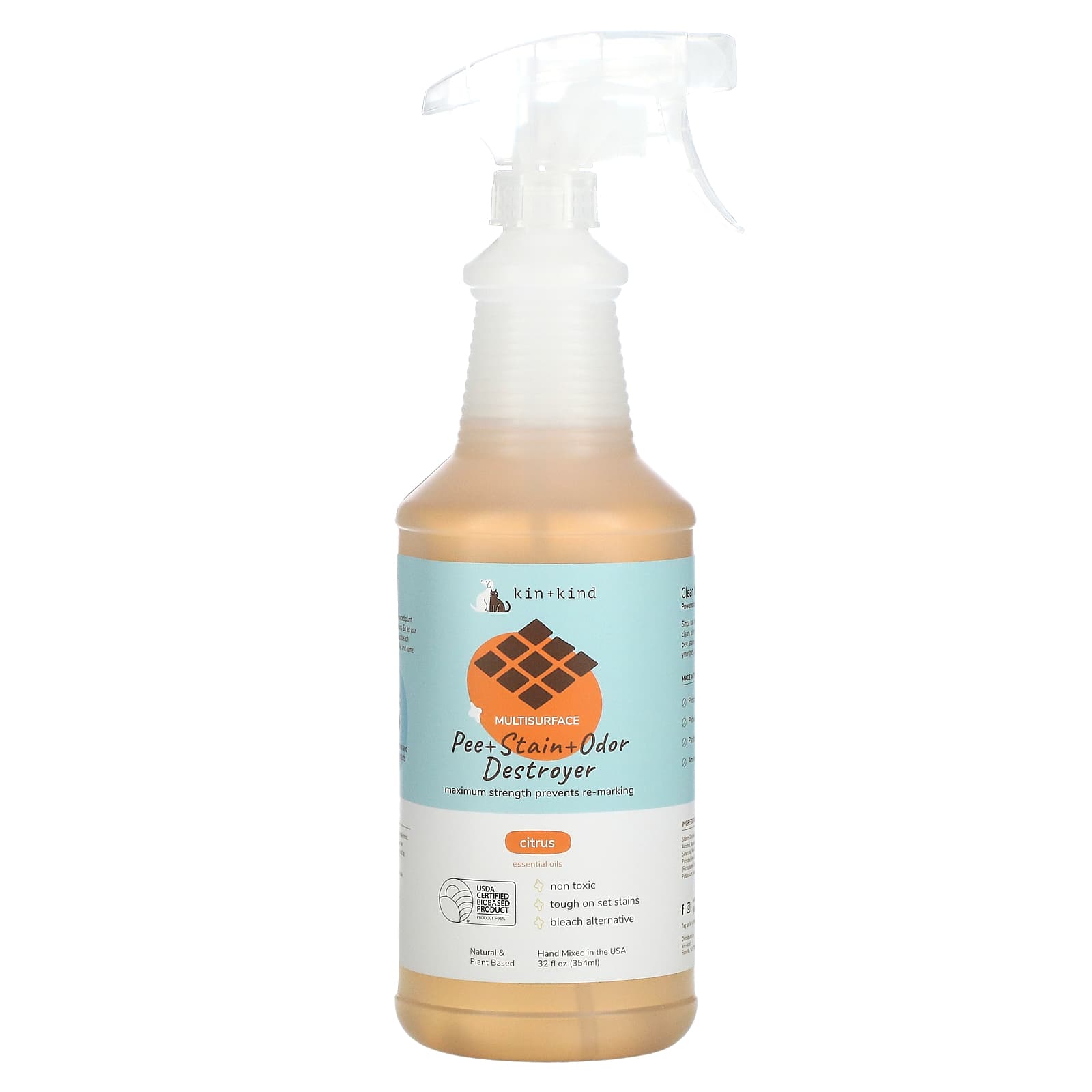 Kin+Kind-Multisurface Pee+ Stain+ Odor Destroyer-Citrus-32 fl oz (354 ml)