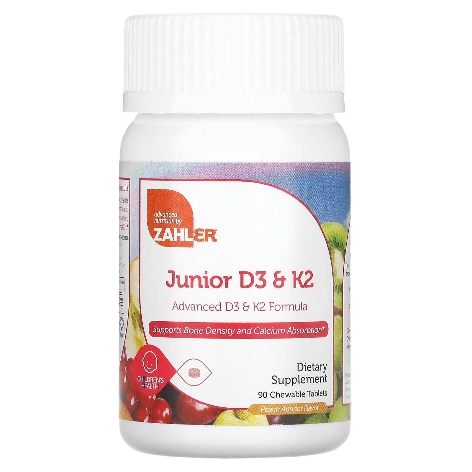 Zahler-Junior D3 & K2-Peach Apricot -90 Chewable Tablets