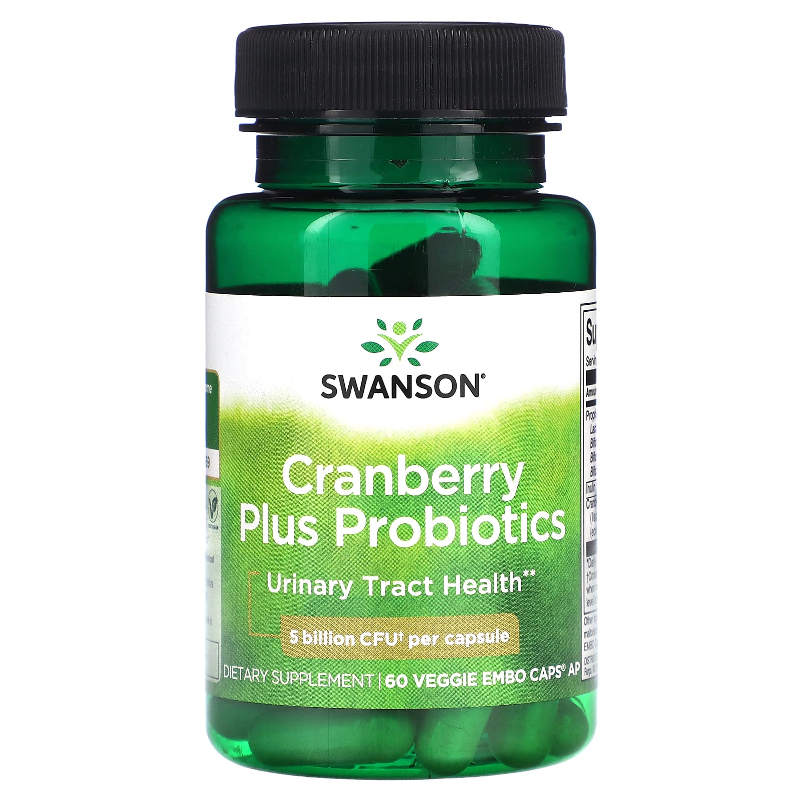 Swanson-Cranberry Plus Probiotics-5 Billion CFU-60 Veggie Embo Caps