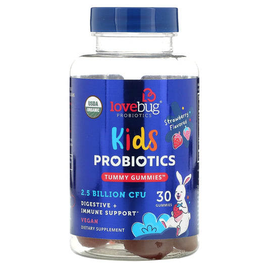 LoveBug Probiotics-Kids Probiotics-Tummy Gummies-Strawberry-2.5 Billion CFU-30 Gummies