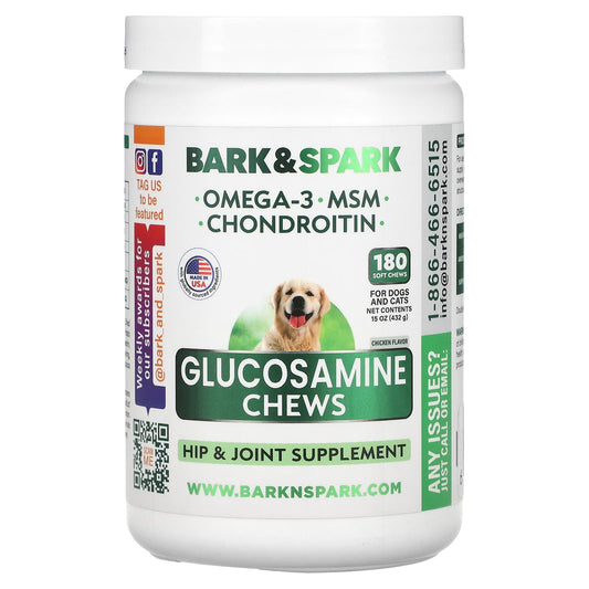 Bark&Spark-Glucosamine Chews-For Dogs and Cats-Chicken -180 Soft Chews-15 oz (432 g)