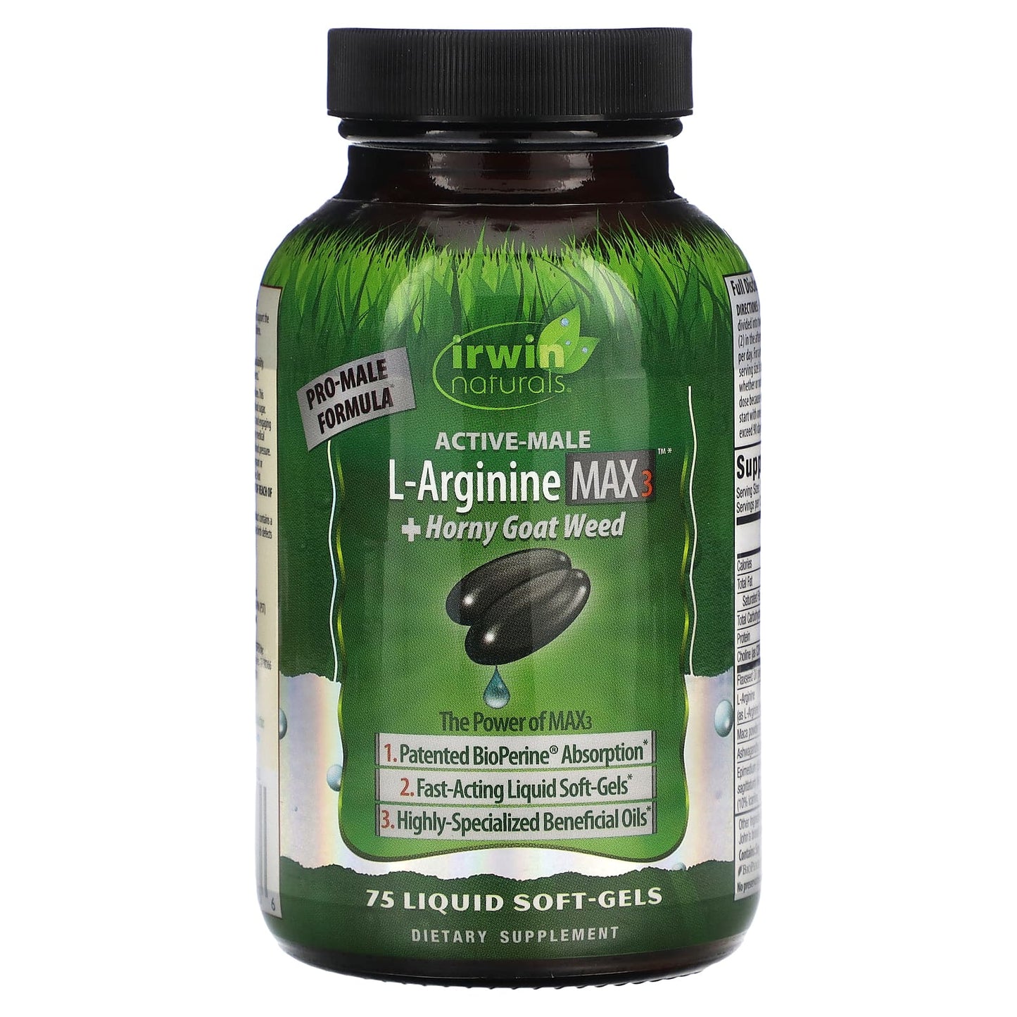 Irwin Naturals-Active-Male-L-Arginine Max3 + Horny Goat Weed-75 Liquid Soft-Gels