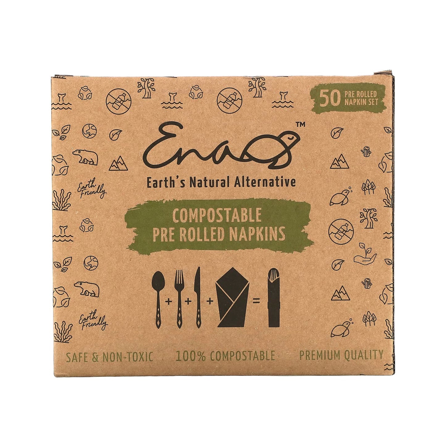 Earth's Natural Alternative-Compostable Pre Rolled Napkins with Knife-Fork and Spoon-50 Rolls