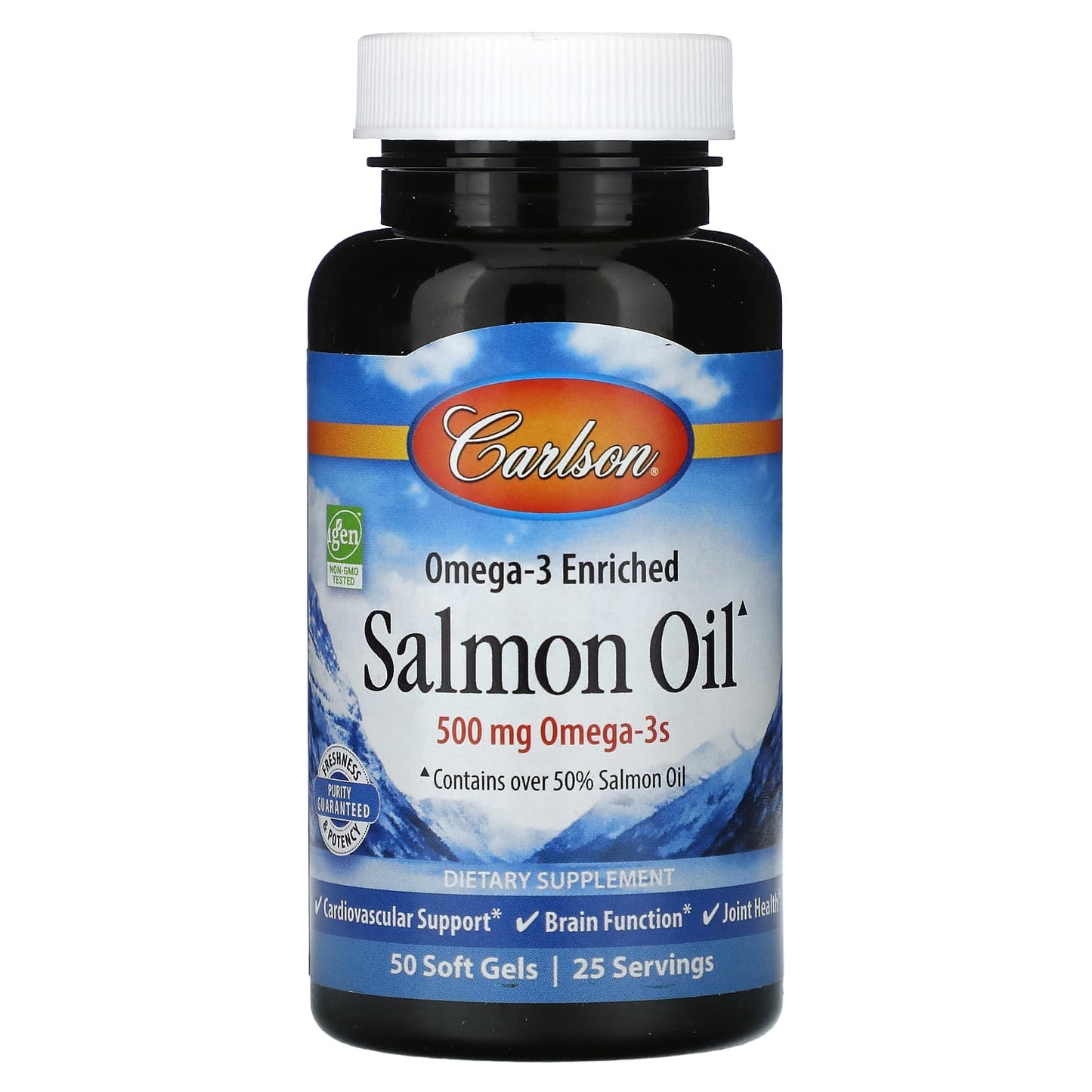 Carlson-Omega-3 Enriched Salmon Oil-500 mg-50 Soft Gels (250 mg per Soft Gel)