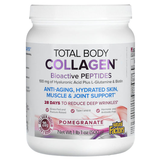 Natural Factors-Total Body Collagen-Bioactive Peptides-Pomegranate-100 mg-1 lb 1 oz (500 g)