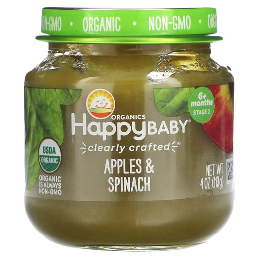 Happy Family Organics-Happy Baby-6+ Months-Apples & Spinach-4 oz (113 g)