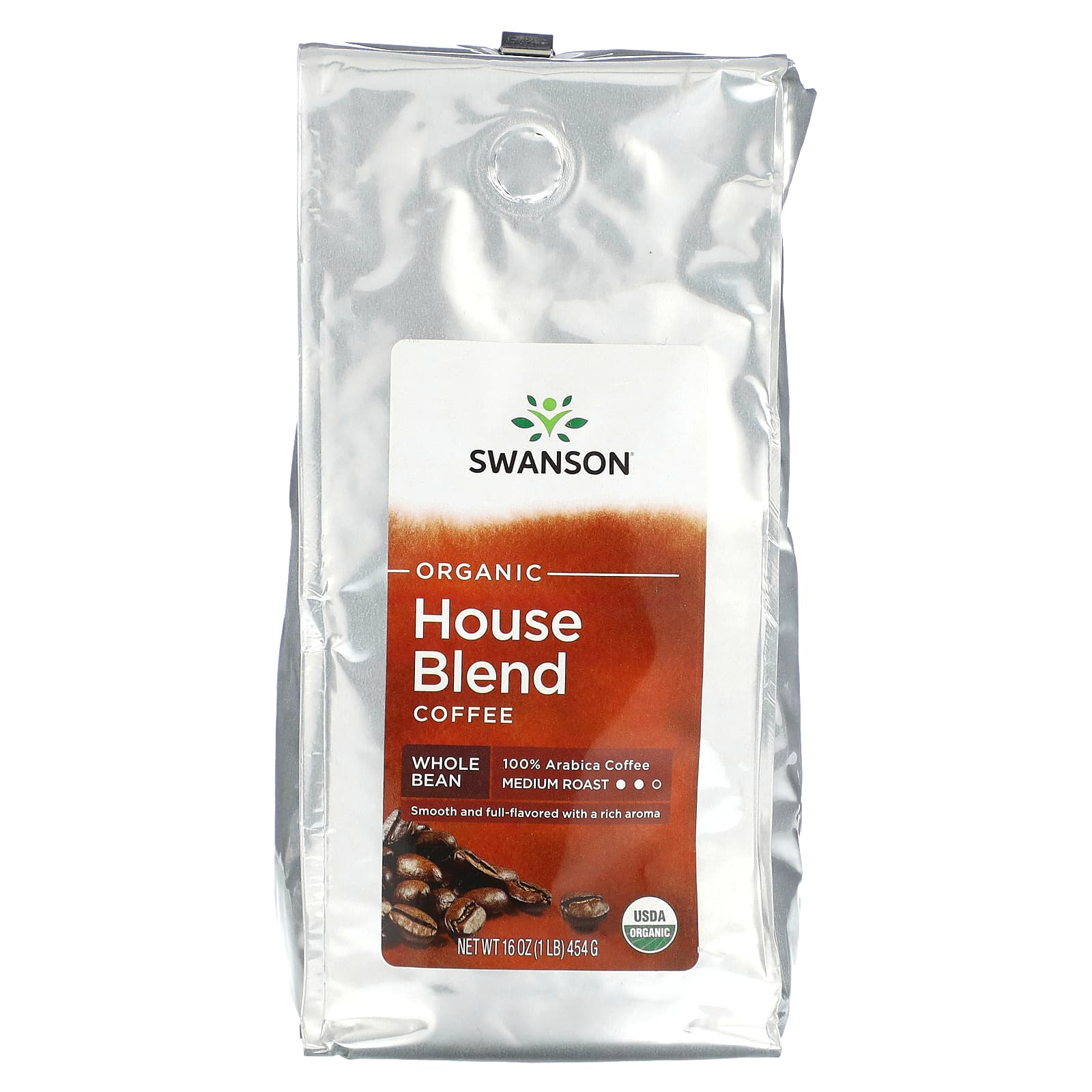 Swanson-Organic House Blend Coffee-Whole Bean-Medium Roast-1 lbs (454 g)