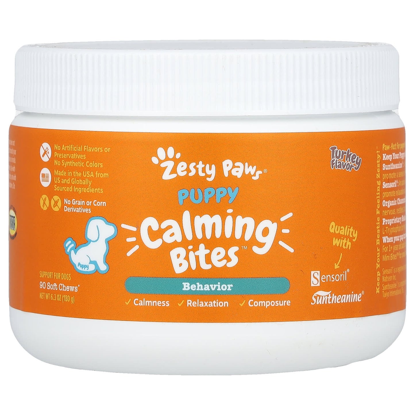 Zesty Paws-Calming Bites- For Puppy-Behavior-All Ages-Turkey-90 Soft Chews