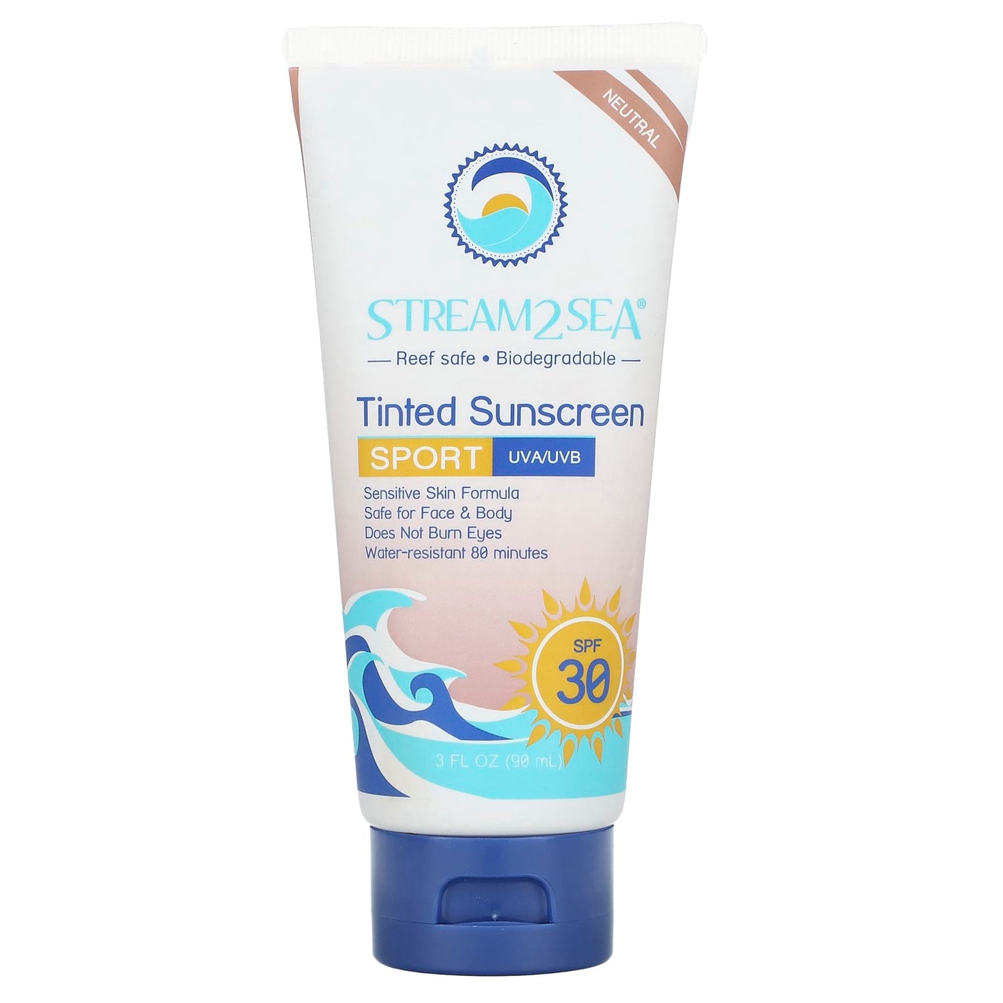 Stream2Sea-Tinted Sunscreen-Sport-SPF 30-Fragrance Free-3 fl oz (90 ml)