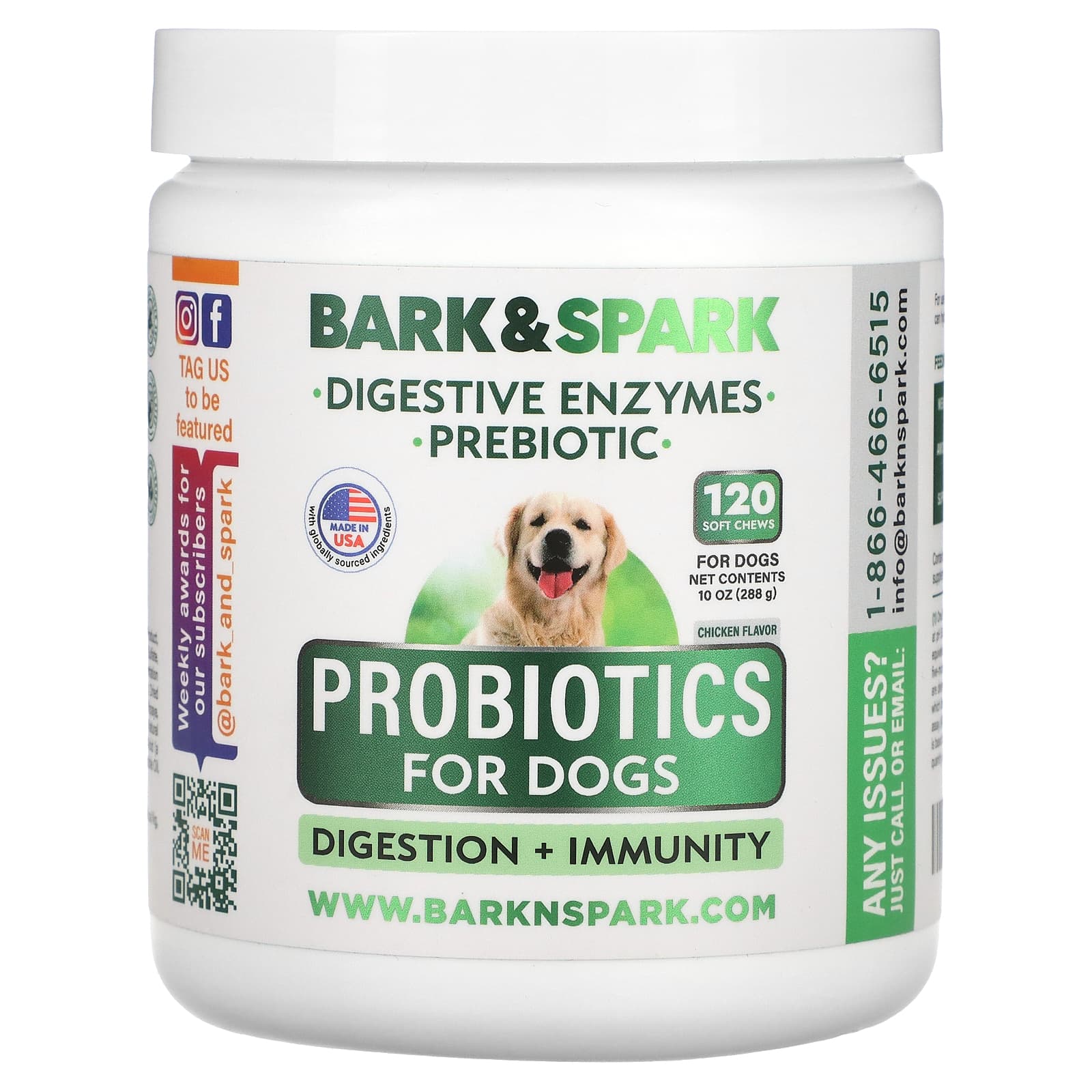 Bark&Spark-Probiotics For Dogs-Chicken-120 Soft Chews-10 oz (288 g)