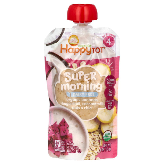 Happy Family Organics-Happy Tot-Super Morning-Dairy Free-For 2+ Years-Organic Bananas-Dragon Fruit-Coconutmilk-Oats & Chia-4 oz (113 g)