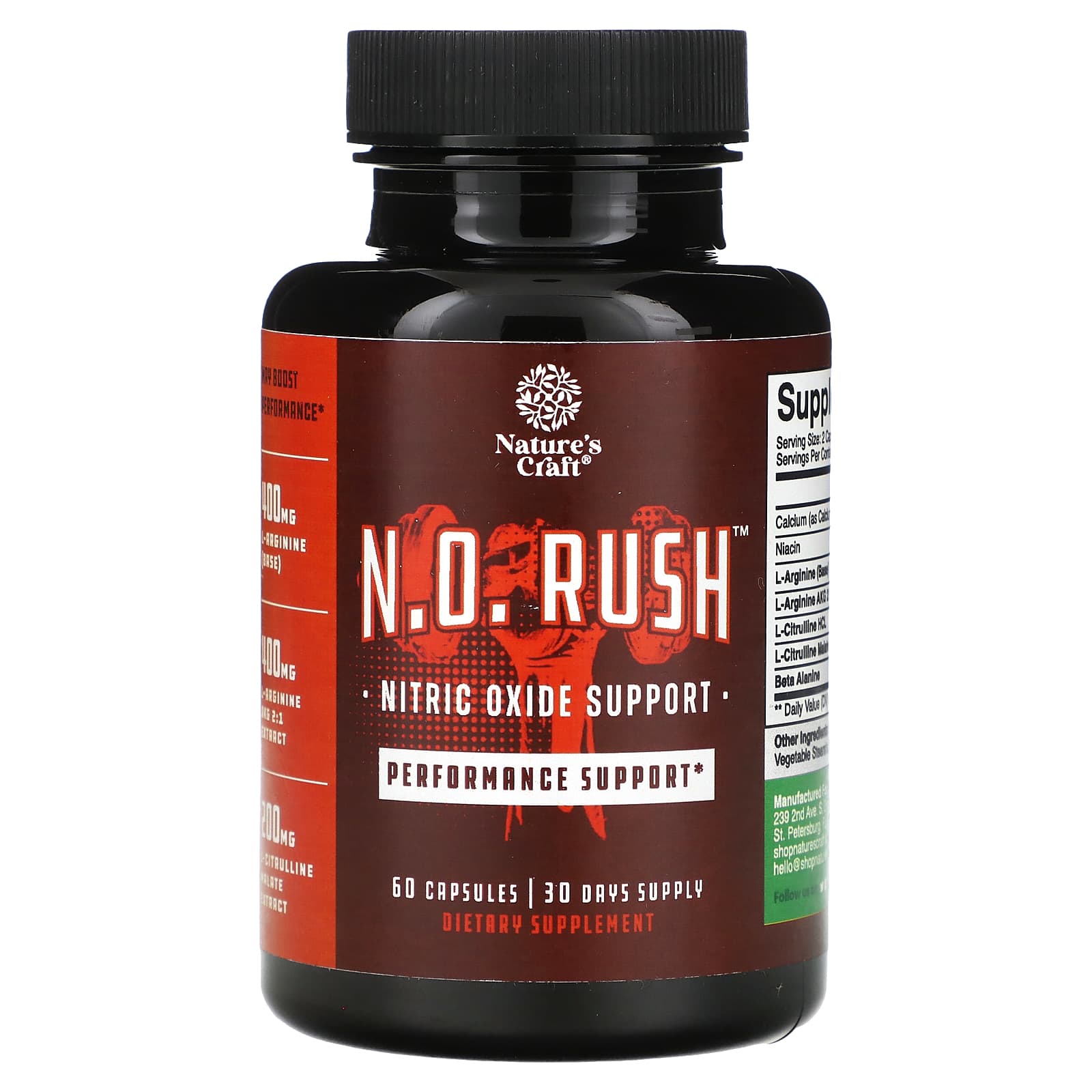 Nature's Craft-N.O. Rush-Nitric Oxide Support-60 Capsules