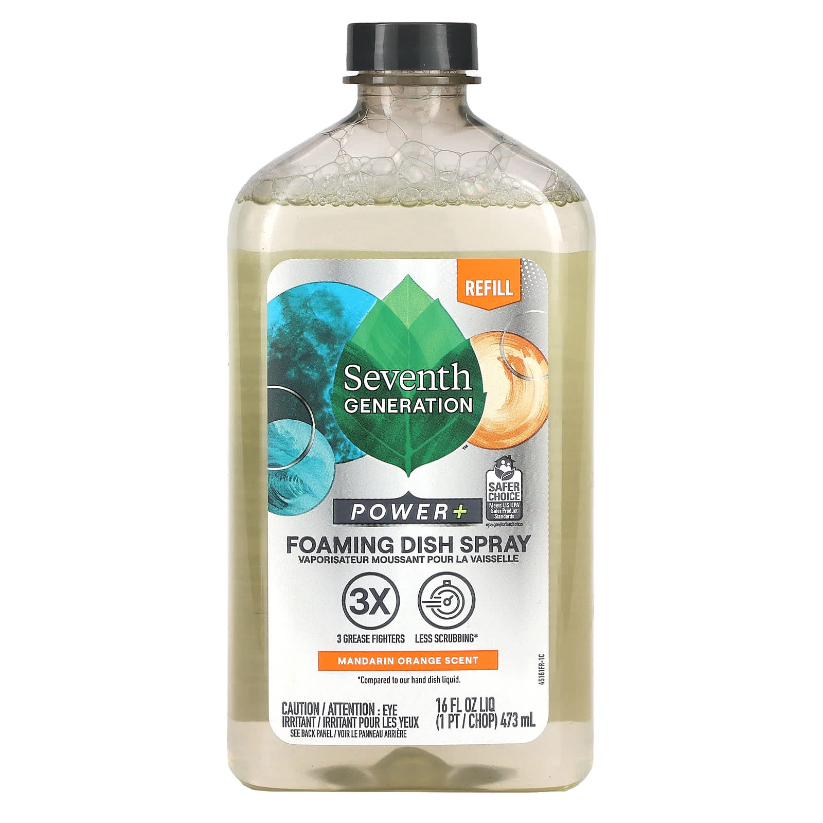 Seventh Generation-Power+ Foaming Dish Spray-Refill-Mandarin Orange-16 fl oz (473 ml)