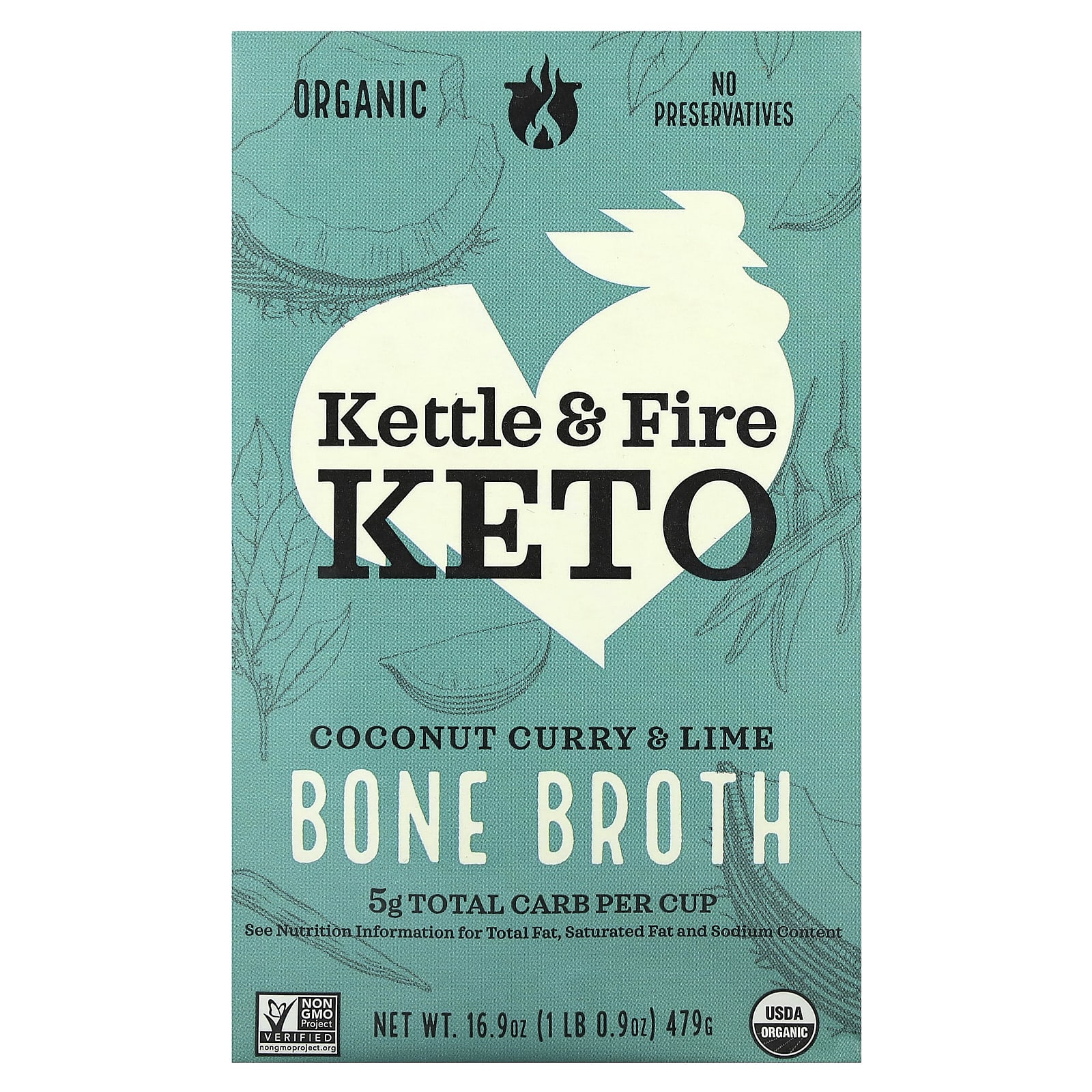 Kettle & Fire-Bone Broth-Coconut Curry & Lime-16.9 oz (479 g)