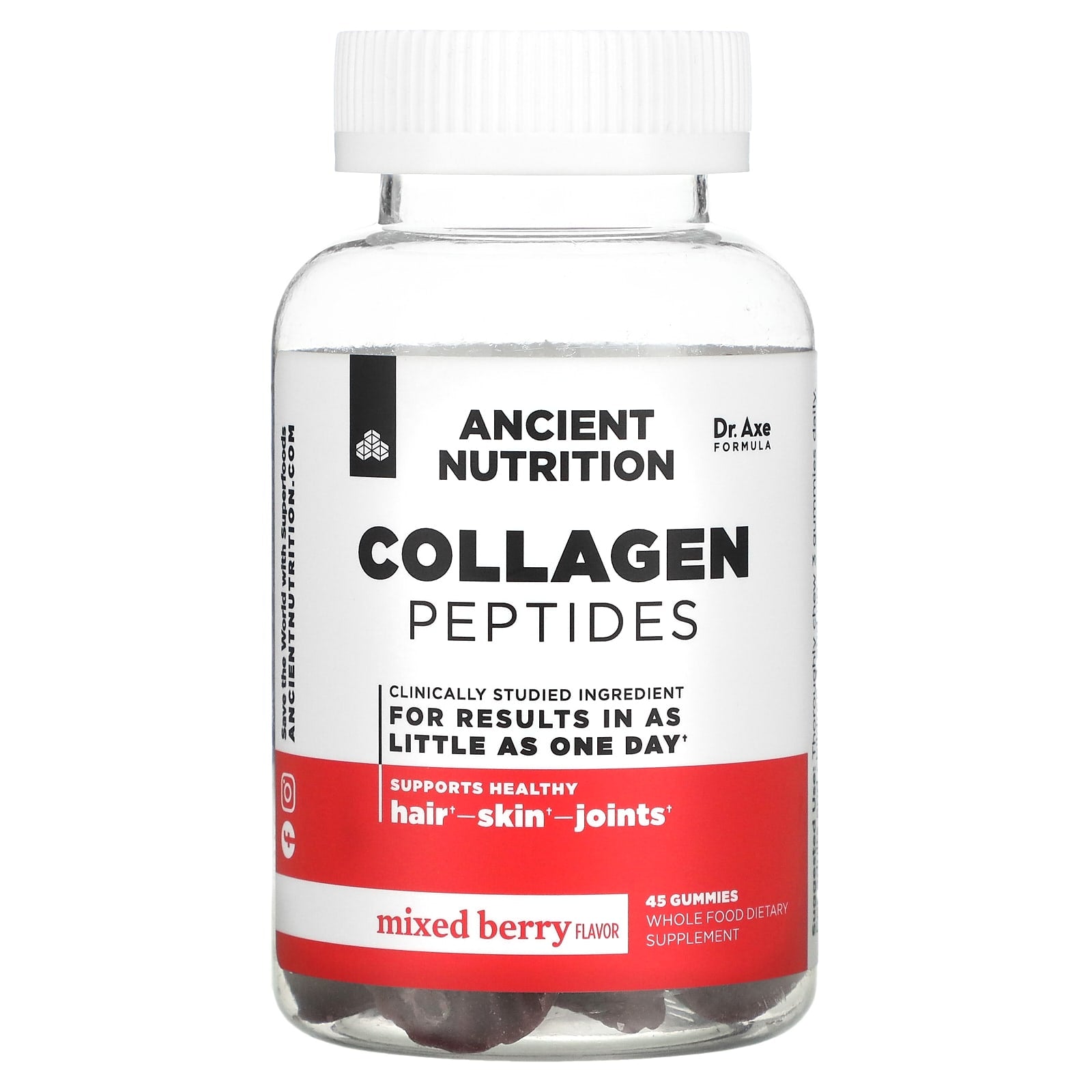 Ancient Nutrition-Collagen Peptides-Mixed Berry-45 Gummies