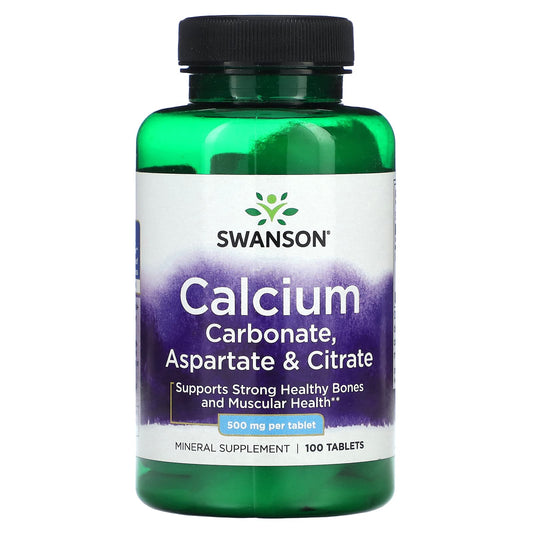 Swanson-Calcium Carbonate-Aspartate & Citrate-500 mg-100 Tablets