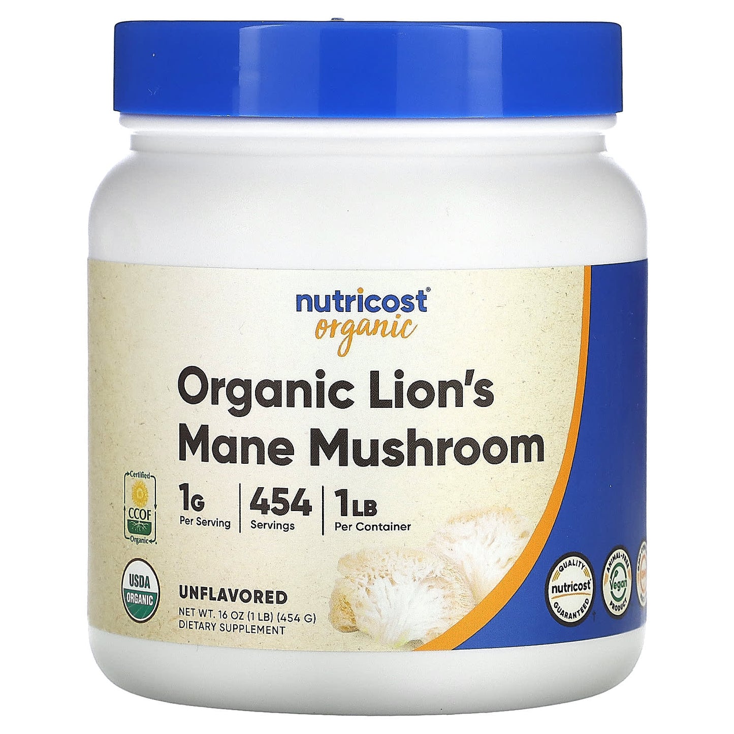 Nutricost-Organic Lion's Mane Mushroom-Unflavored-1 lb (454 g)