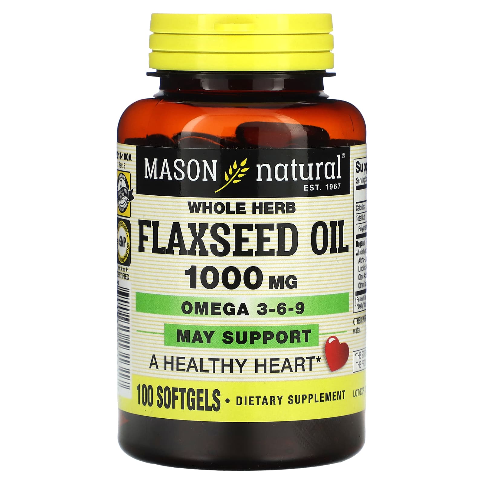 Mason Natural-Whole Herb Flaxseed Oil-1,000 mg -100 Softgels