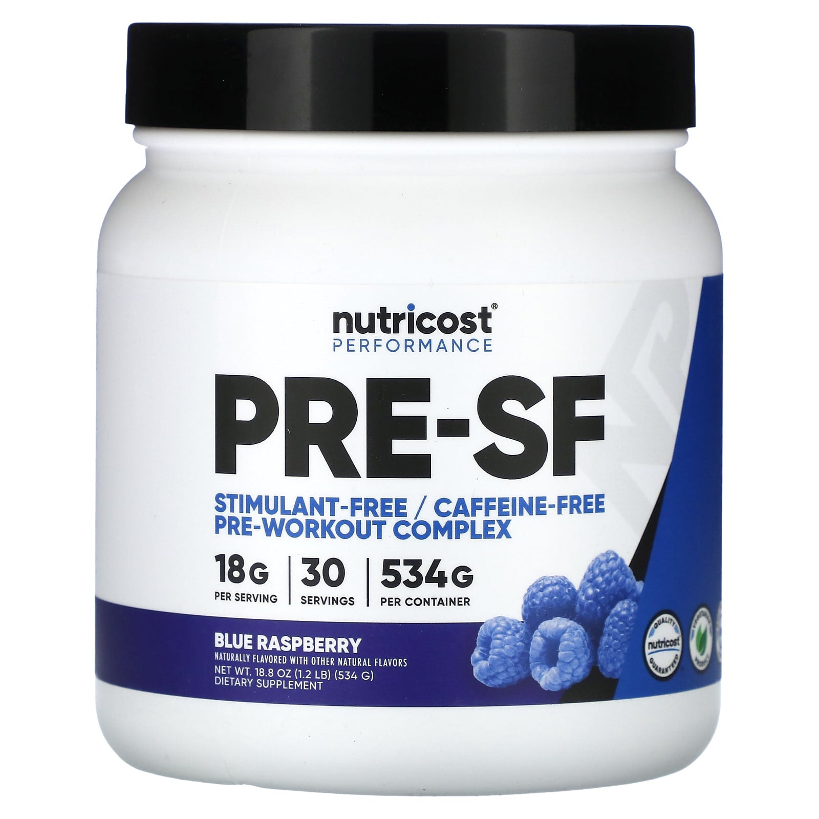 Nutricost-Performance-Pre-SF-Stimulant-Free Pre-Workout Complex-Blue Raspberry-1.2 lb (534 g)