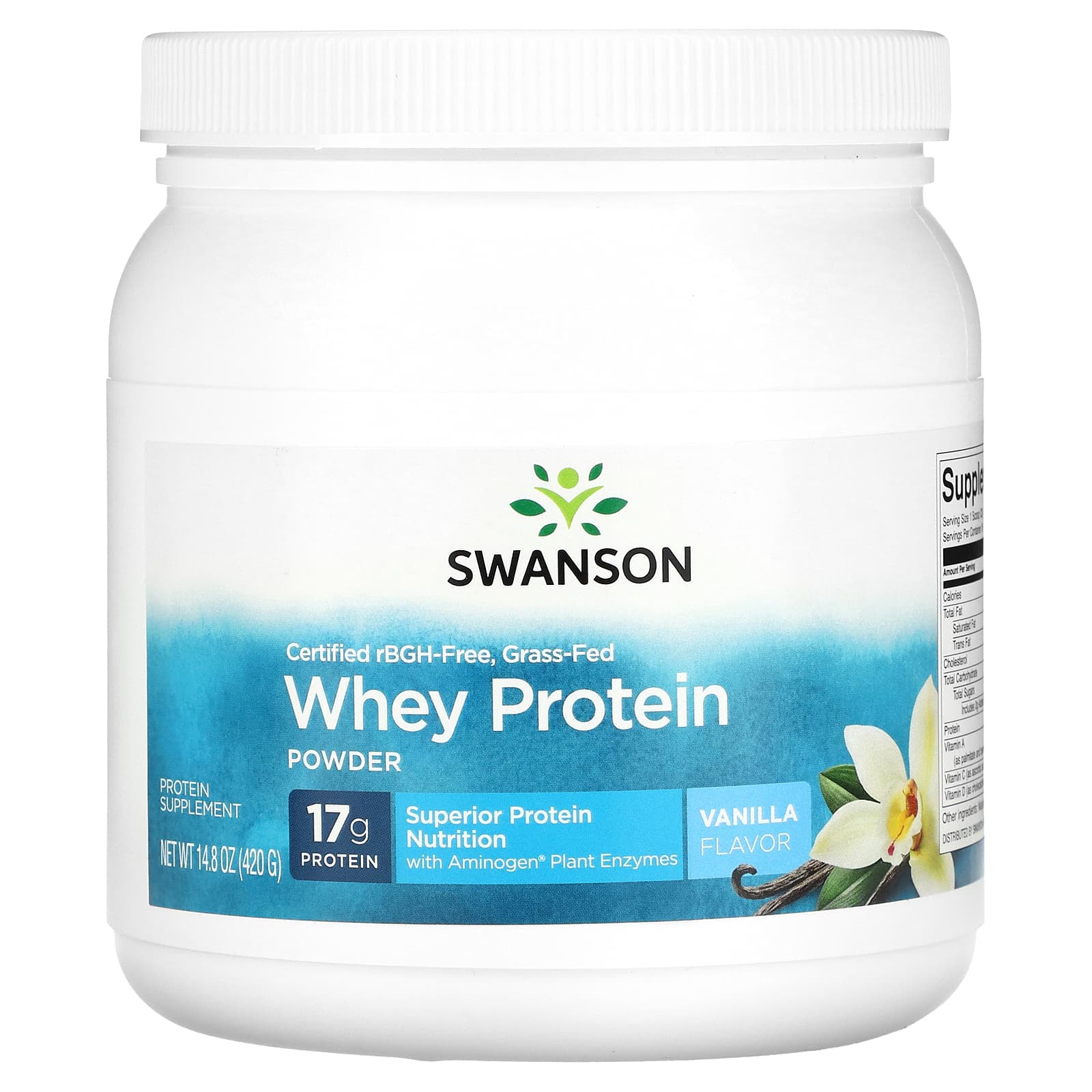 Swanson-Grass Fed Whey Protein Powder-Vanilla-14.8 oz (420 g)