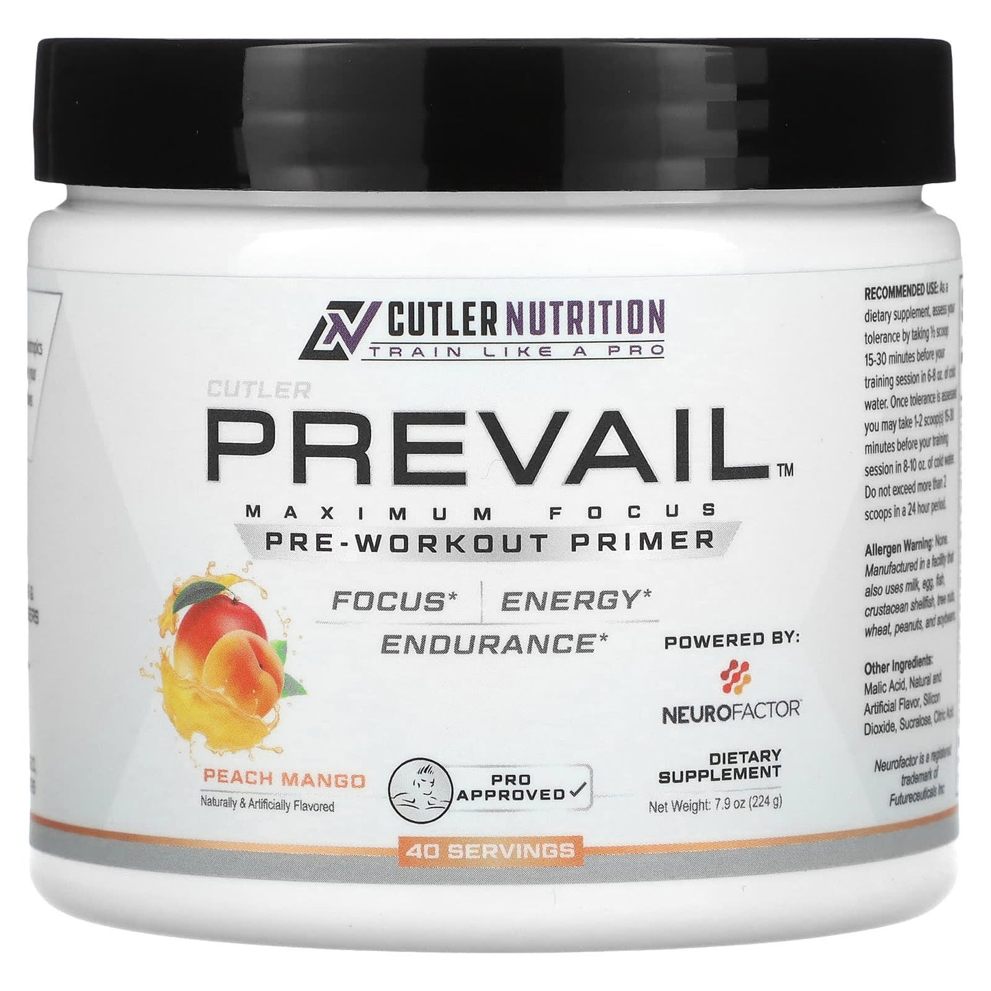 Cutler Nutrition-Prevail-Pre-Workout Primer-Peach Mango-7.9 oz (224 g)