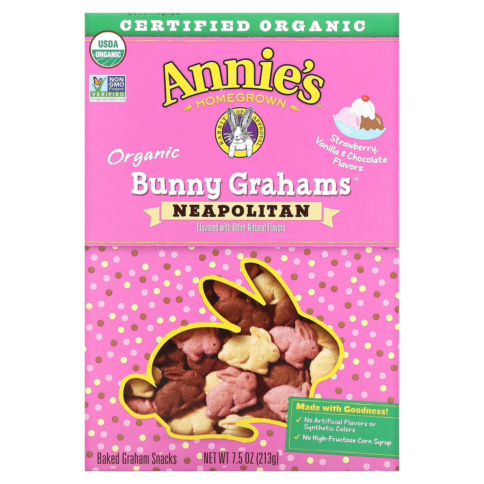 Annie's Homegrown-Organic Baked Bunny Graham Snacks-Neapolitan -7.5 oz (213 g)