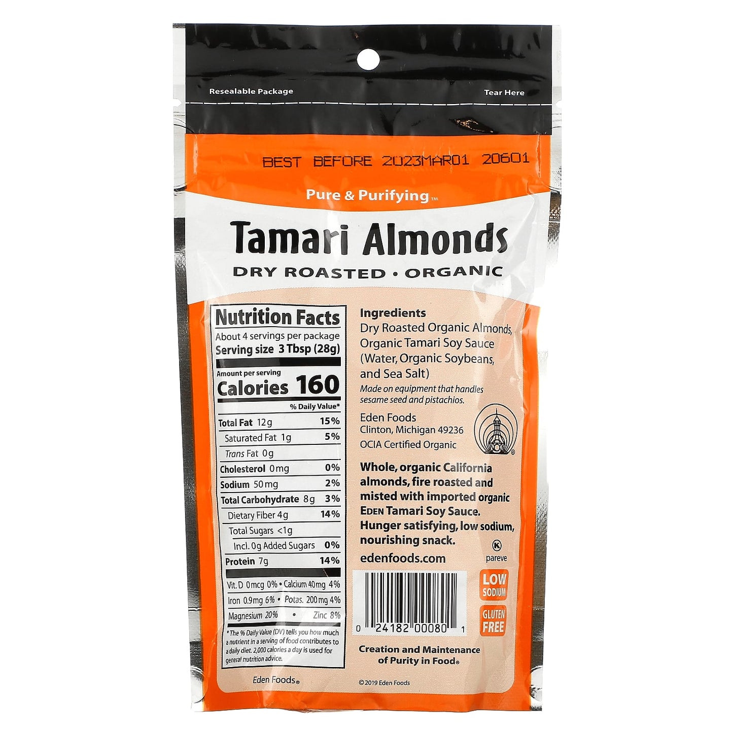 Eden Foods, Organic Tamari Almonds, Dry Roasted, 4 oz (113 g)