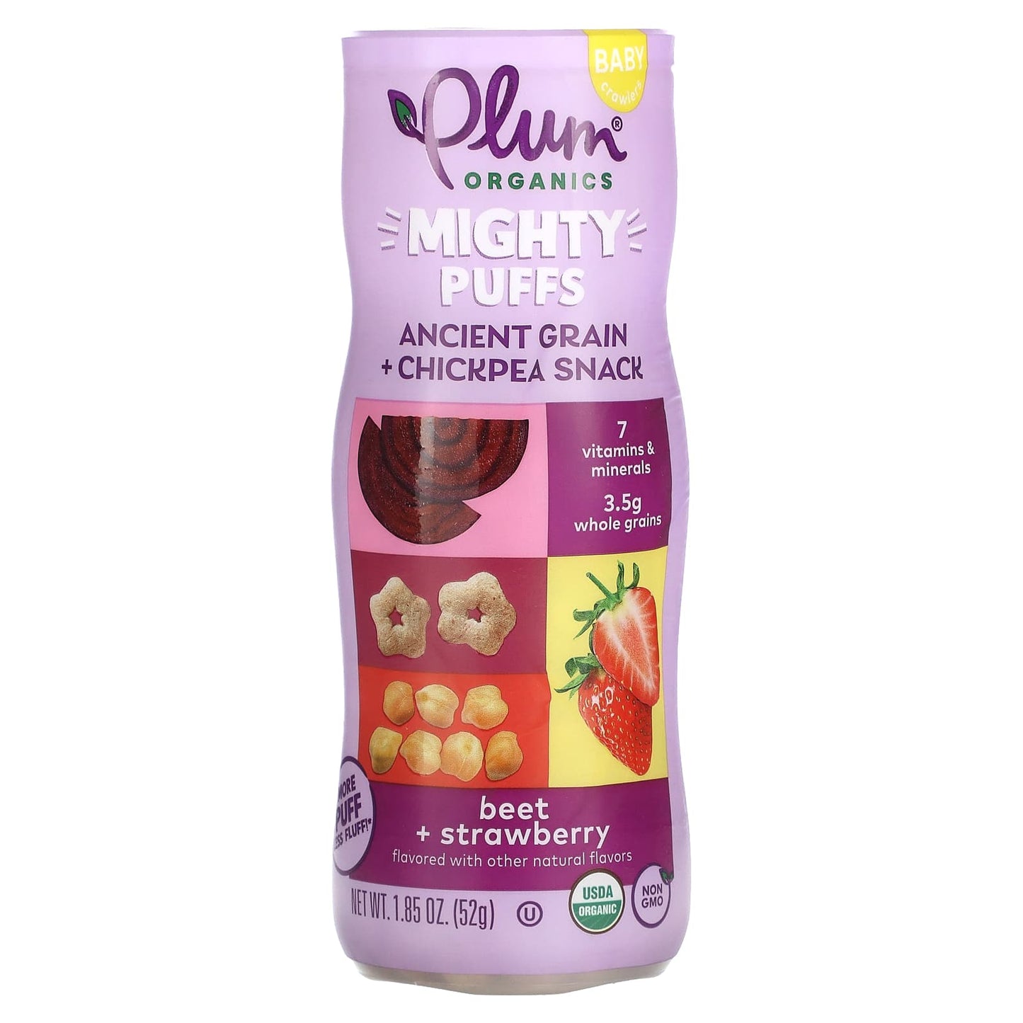 Plum Organics-Mighty Puffs-Ancient Grain + Chickpea Snack-Baby-Beet + Strawberry-1.85 oz (52 g)