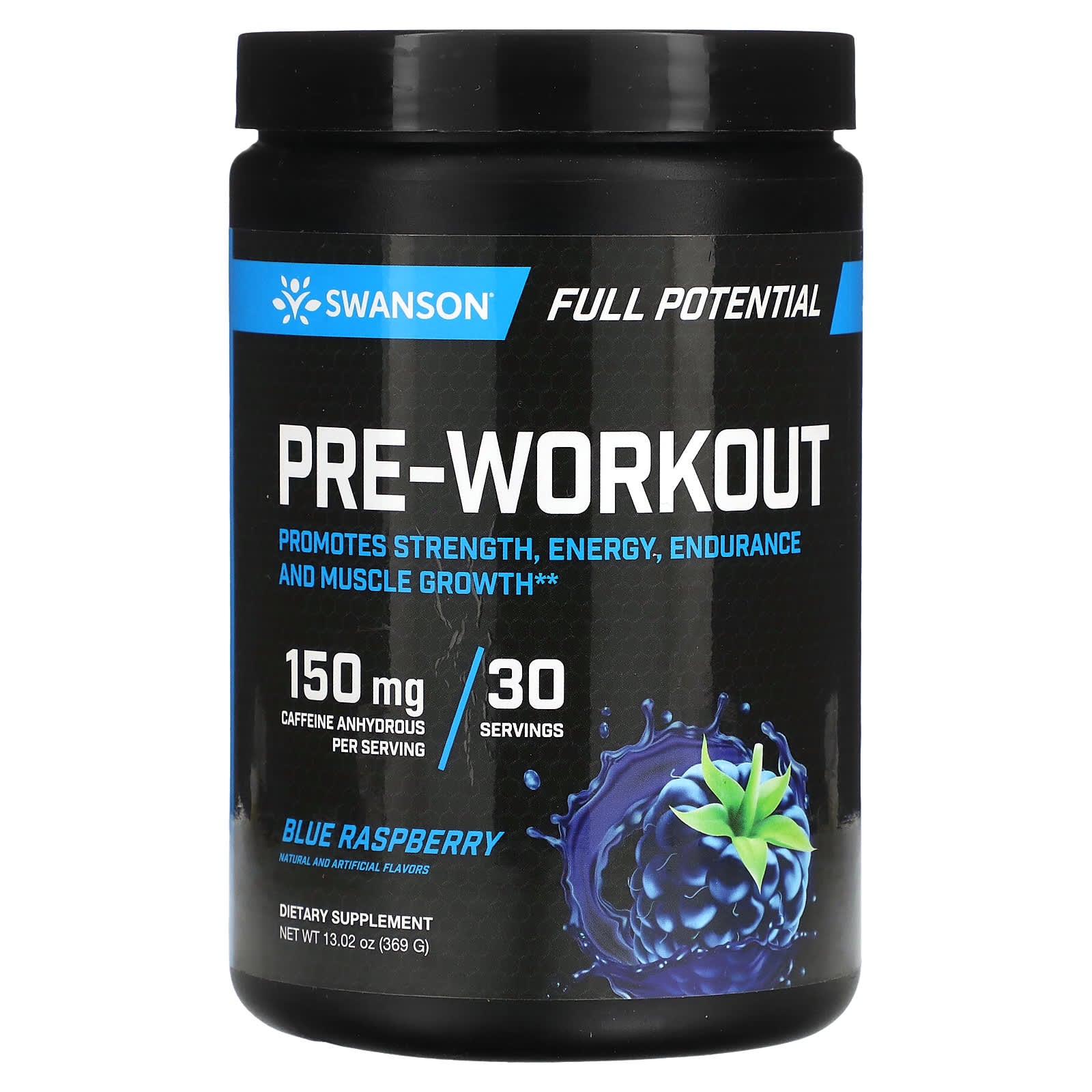 Swanson-Pre-Workout-Blue Raspberry-13.2 oz (369 g)