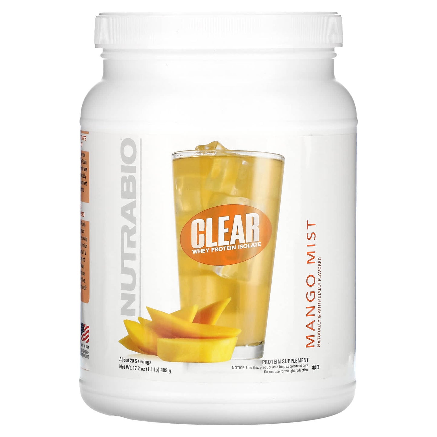 NutraBio-Clear Whey Protein Isolate-Mango Mist-1.1 lb (489 g)